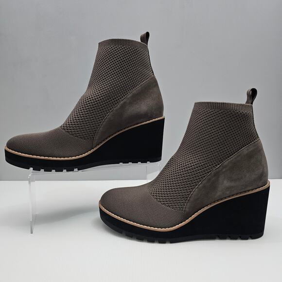 NEW Eileen Fisher Quill Ankle Bootie Womens 11 Rye Brown Knit Wedge Platform - Picture 2 of 13